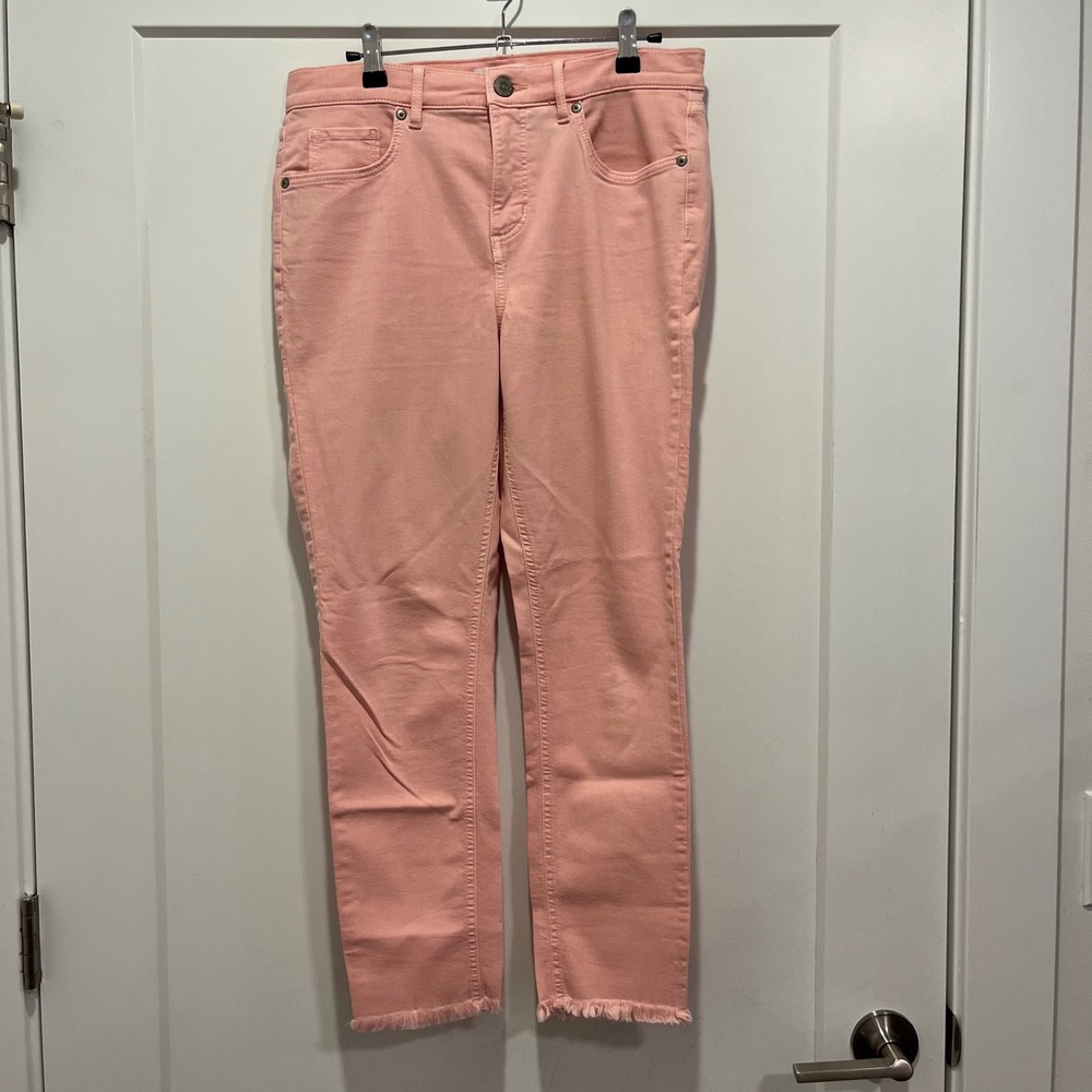 LOFT Modern Skinny Crop Jeans Peach Pink Frayed Hem Size 28 6